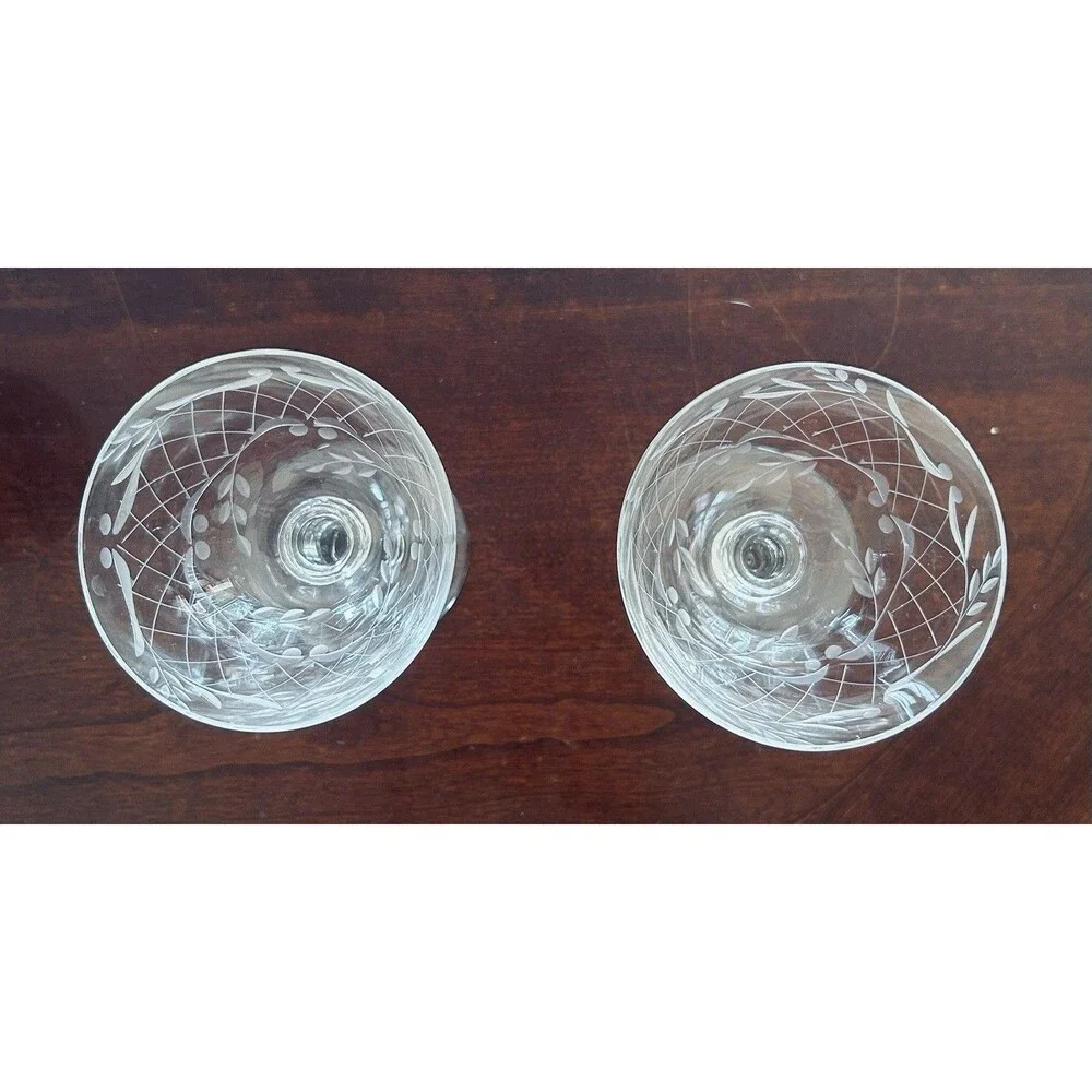 Vintage 1940 Elegant Hand‎ Engraved Czech Bohemian Crystal Coupes